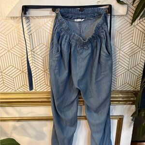 Blue Denim Paperbag Waist Pants